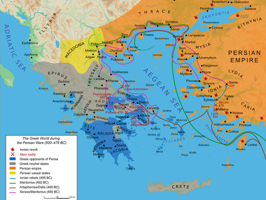 Map during the Greco-Persian Wars (only a small part of the Persian Empire is shown)