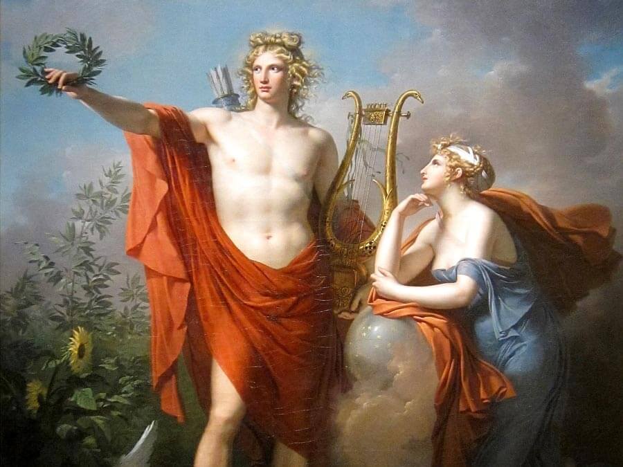 Greek god Apollo with Urania, the Muse of Poetry