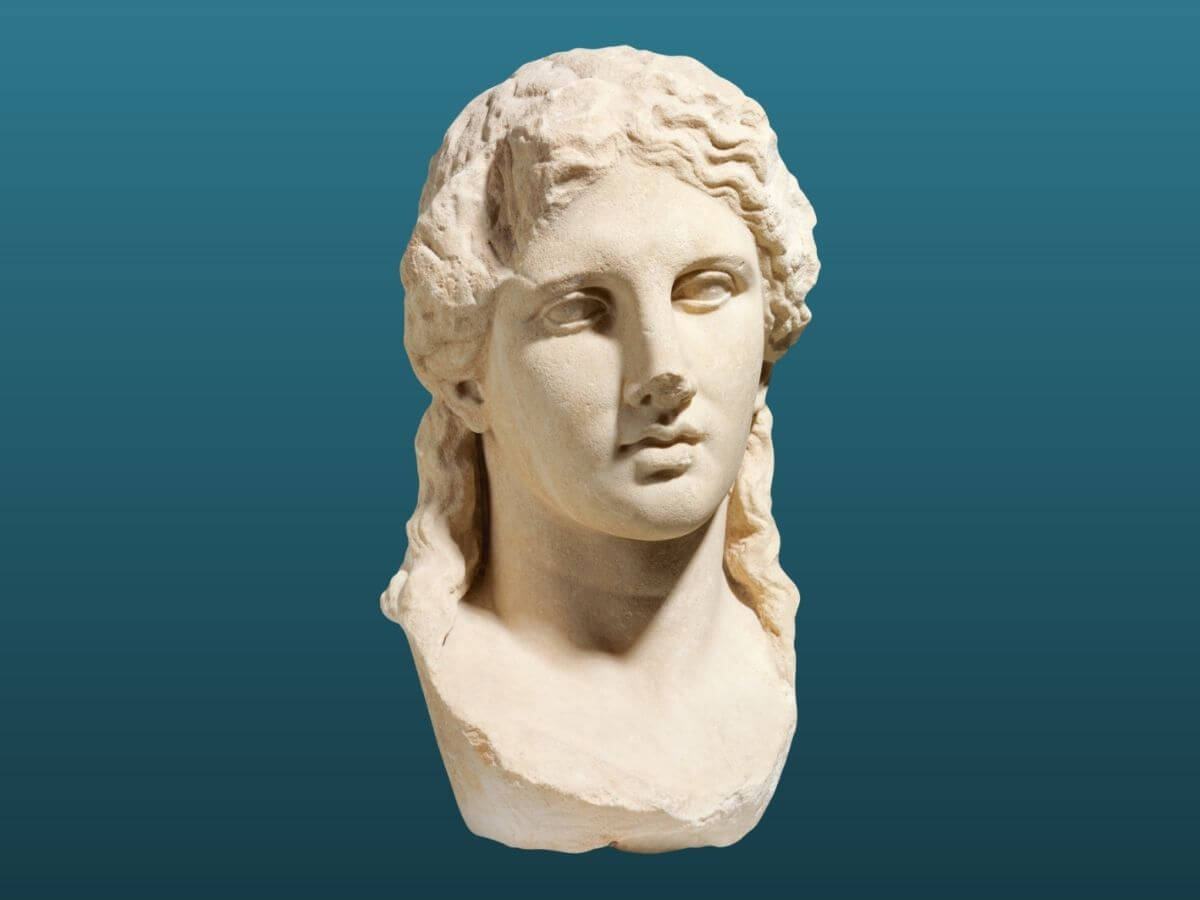 Marble head of a supernatural statue of Dionysus