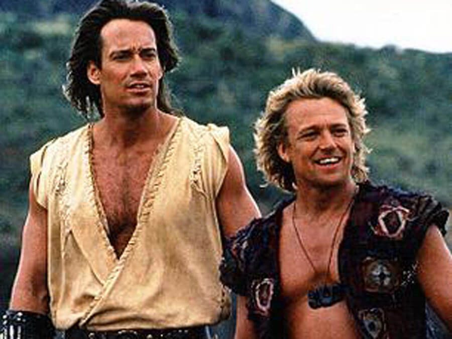 Kevin Sorbo as Hercules (left) and Michael Hurst as Iolaus (right)