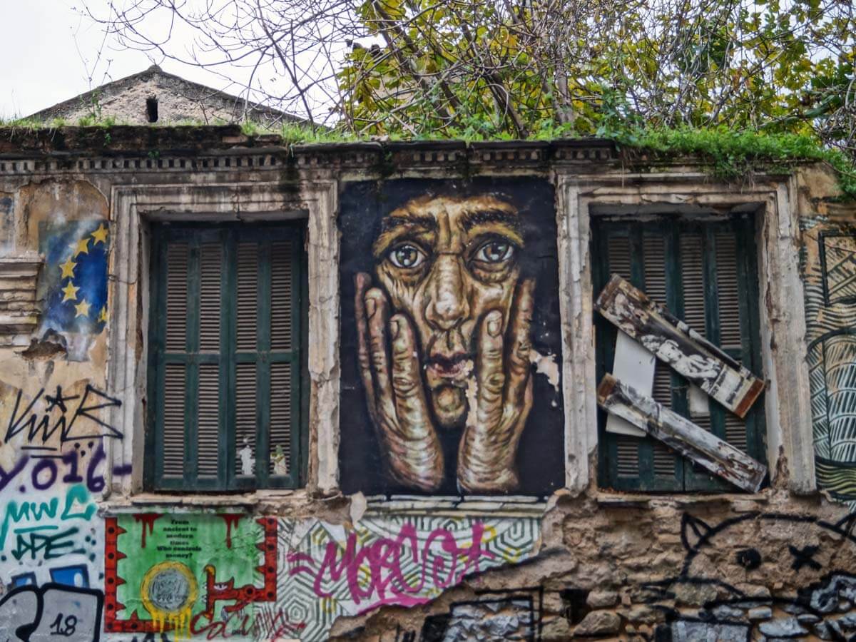 'The eyes of Eressos street' graffiti in Exarcheia Athens 
