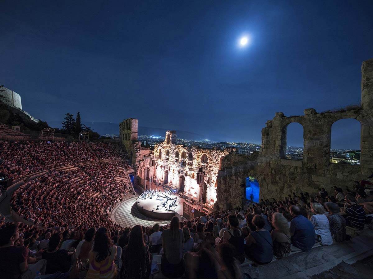 Night performance at the Odeon of Herodes Atticus in Athens